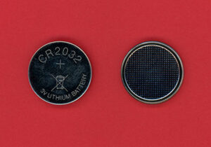 Front and back images of a CR2032 battery