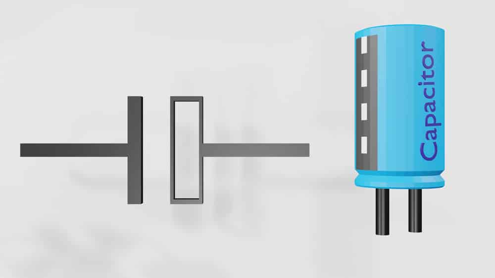 An electrolytic capacitor symbol