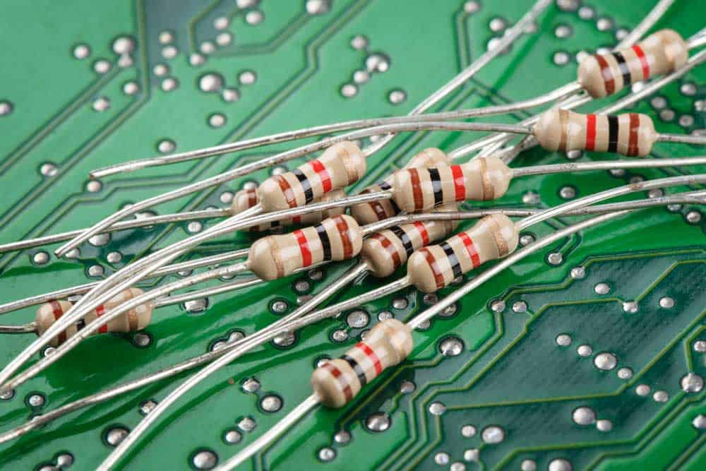 Closeup resistors on the circuit board 