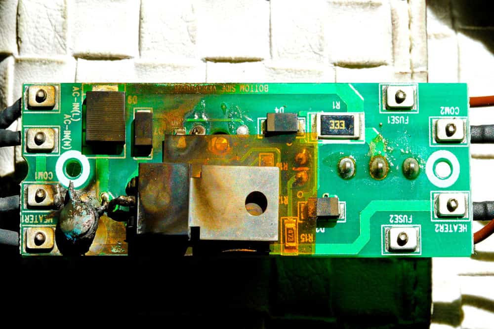 A damaged circuit board