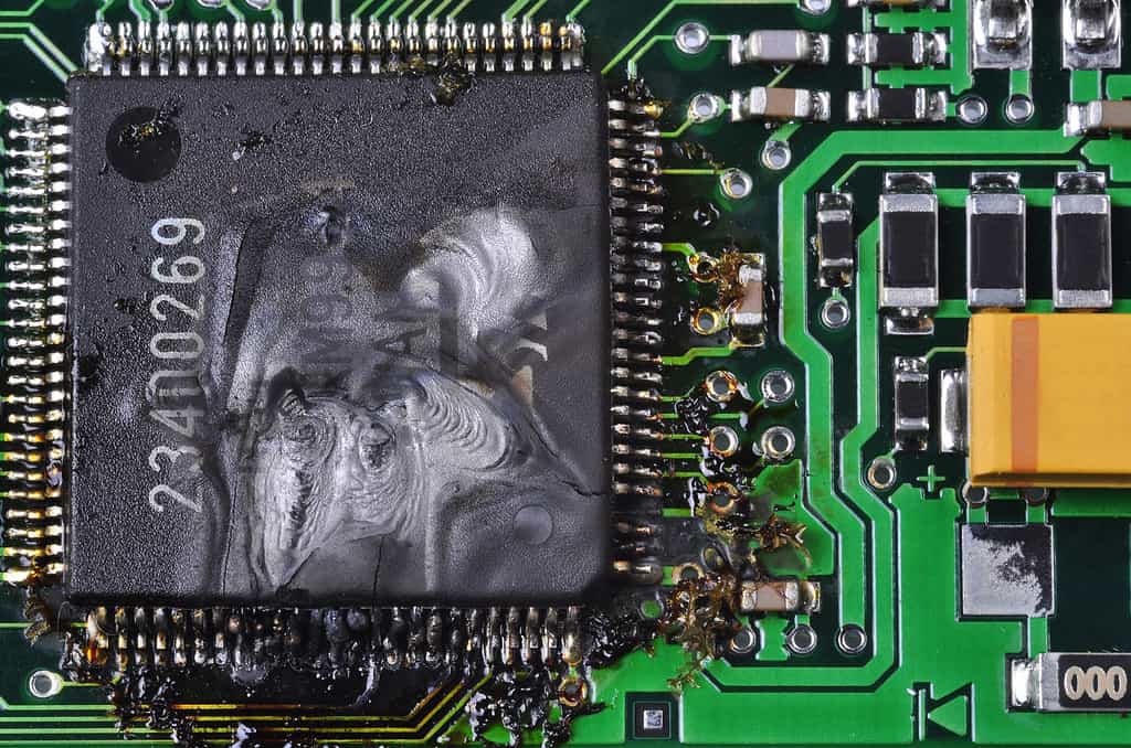 A burnt circuit board